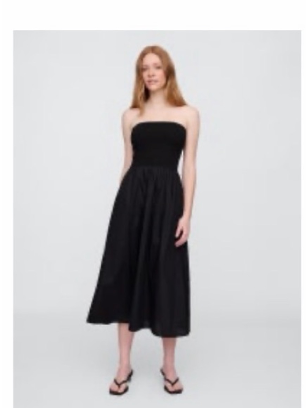 GAP Black Strapless Smocked Midi Dress